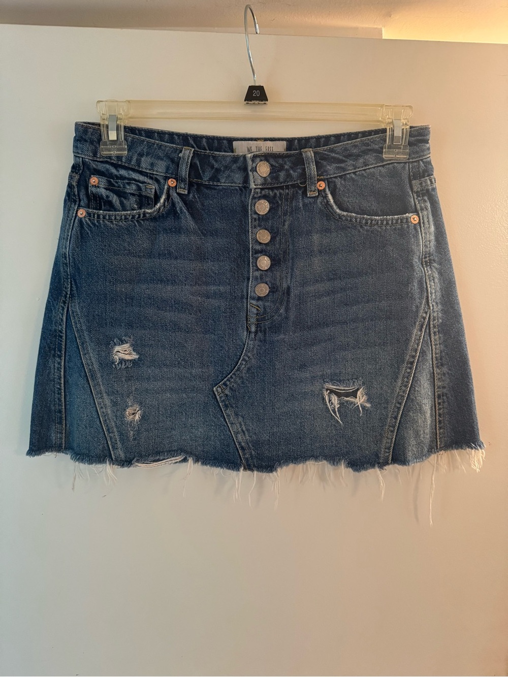 We The Free Distressed Button-Front Denim Mini Skirt - Blue
